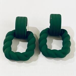 Green Twisted Square Drop Earrings